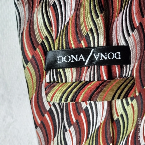Dona/Dona Mens Silk Tie Necktie Hand Made Swirl Retro Hippie Neutral - Picture 3 of 9
